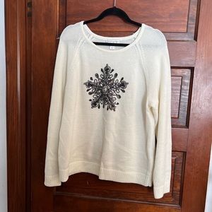 Christopher & Banks NWOT Sweater snowflake sequin pattern white size large